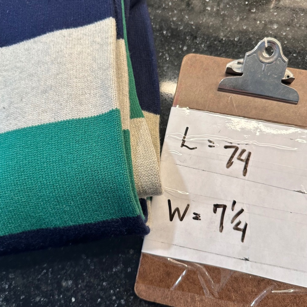 Vintage Cole Haan Men Striped Scarf Green Navy Gray Wool Blend Winter Warm - Picture 5 of 5